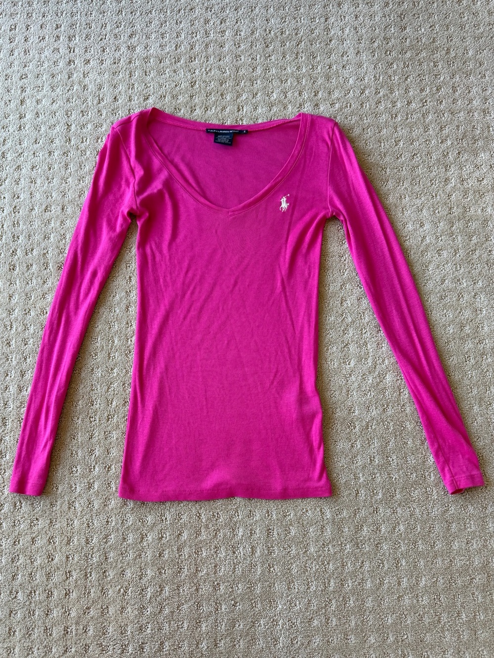 NWOT Ralph Lauren Women’s Long-Sleeve Hot Pink Scoop Neck Knot Top, Size S
